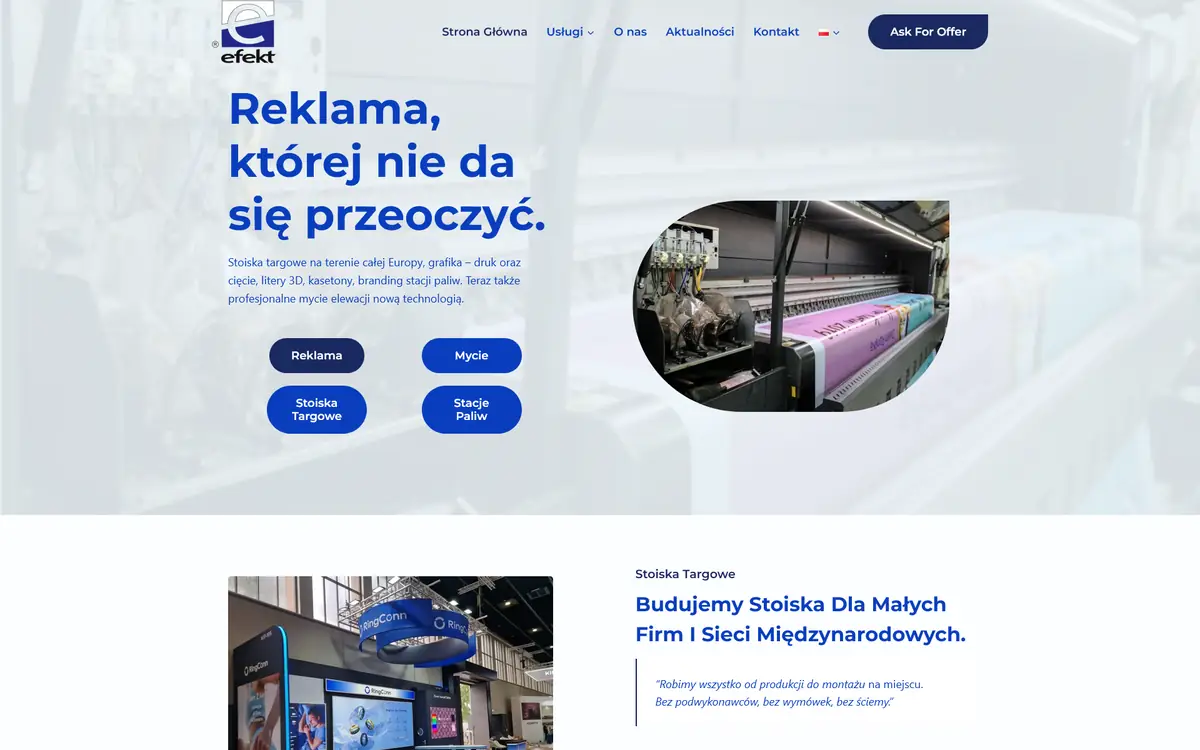 Strona Efekt - Reklama i Mycie - widok strony głównej