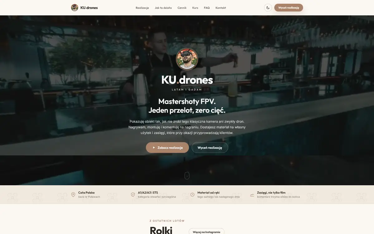 Strona KU.drones - widok strony głównej