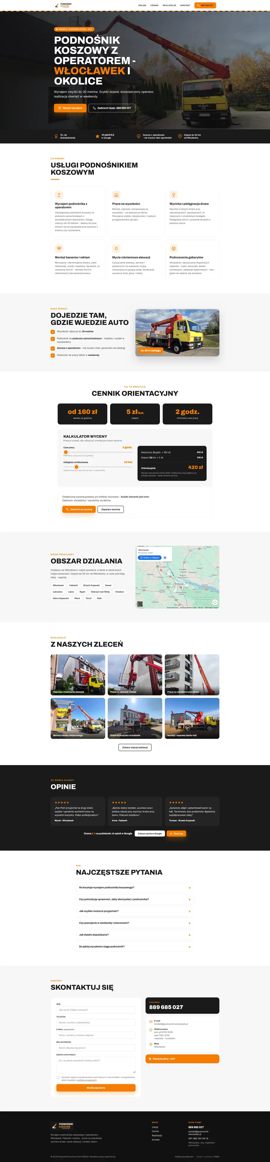 Cała strona Podnośnik Włocławek - zrzut do przewijania