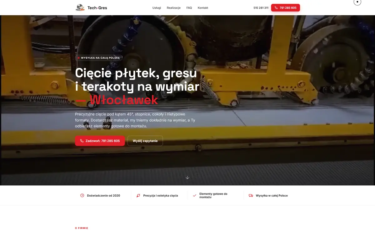 Strona Tech-Gres - widok strony głównej